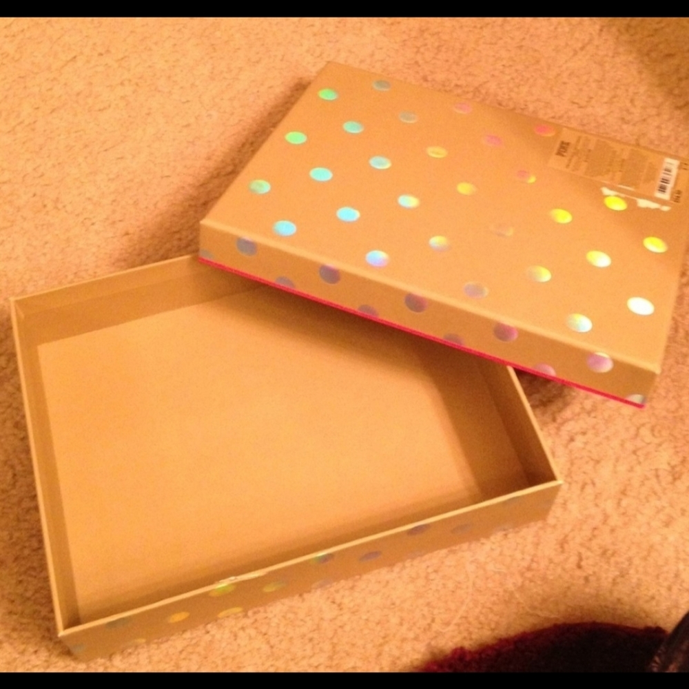 Victoria's Secret PINK Storage Box Brown w/ Silver Polka Dots & Pink Trim